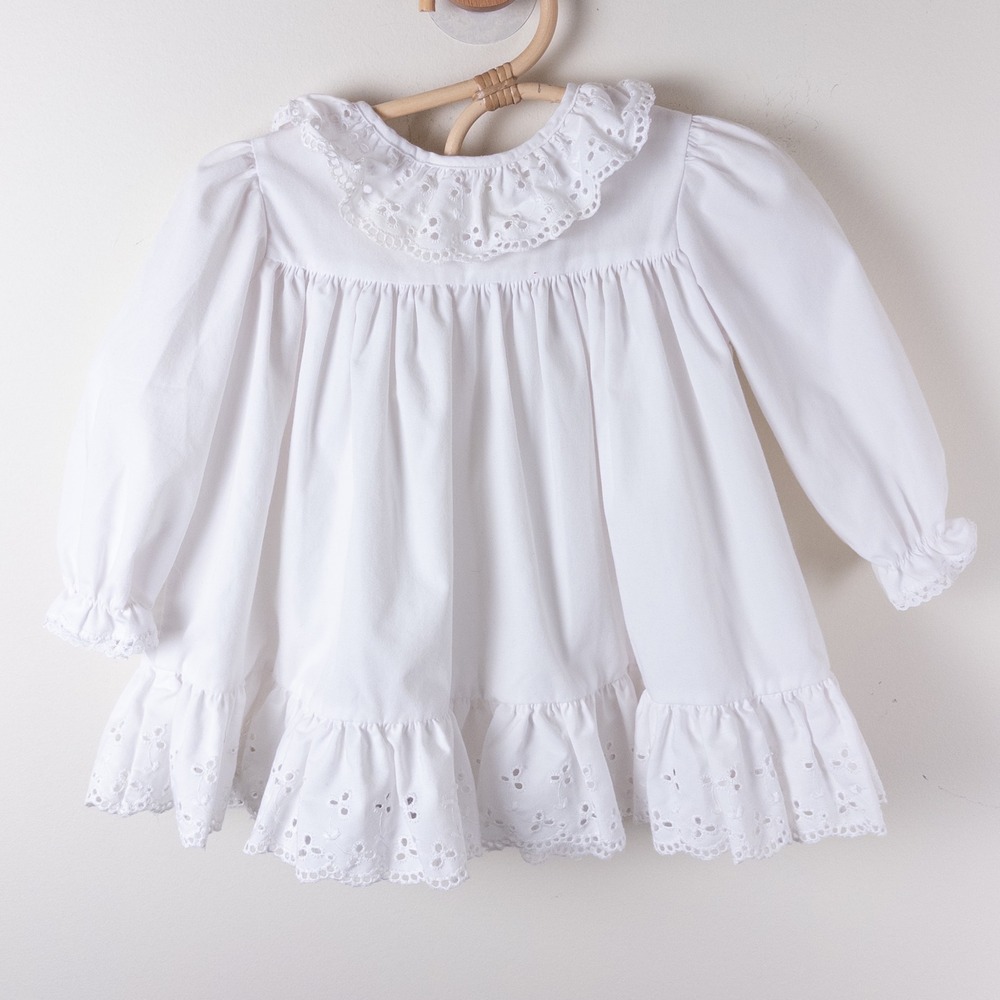Vintage 90s Baby Togs 2pc Dress Set Red White Velvet Floral Eyelet Lace Baby 18M - Picture 4 of 13